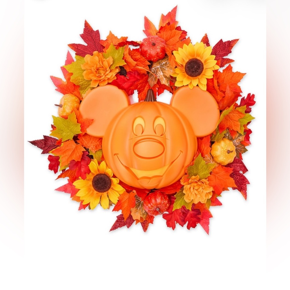 Disney 2025 Mickey Mouse Fall Jack O Lantern Pumpkin Wreath LIGHTS-UP 16" Door